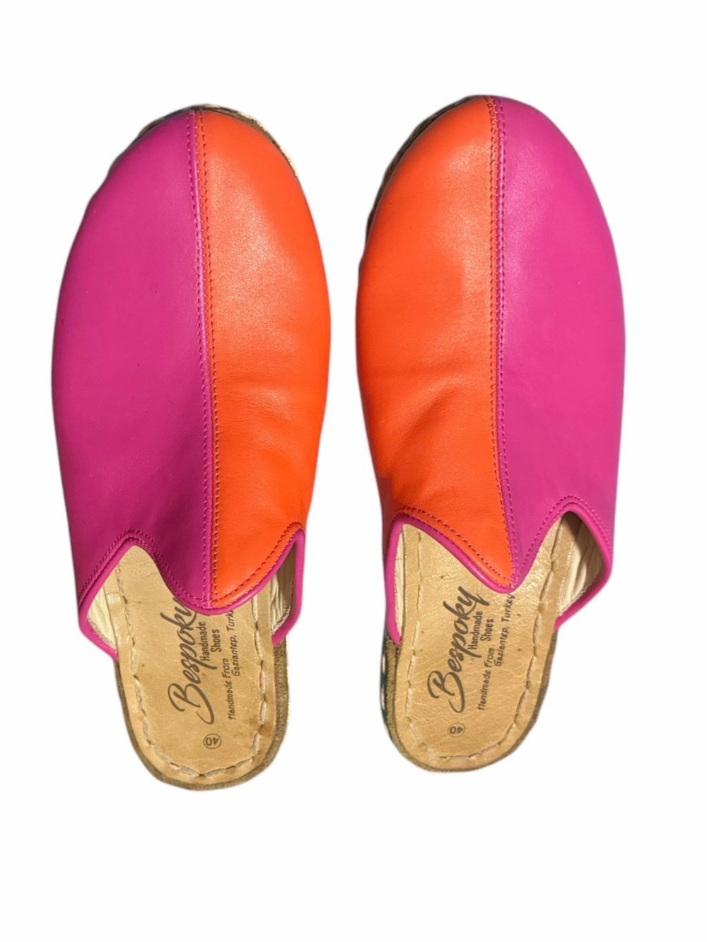 Bespoky Handmade Shoes Pink and Orange Leather Slip-On Mules